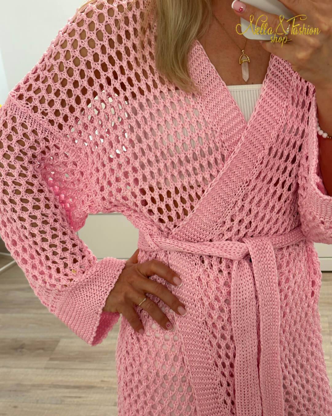 Von der nähe Damen Langarm Cardigan, Einheitsgröße XS bis XL, Wickelkleid mit Taillenbund. Knielänge mit Loch und Schleife Weiß perfektes Strandkleid Damen Kimono lang Strand, Sommerschutzanzug