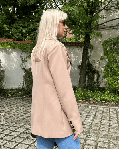 Damen Herbst Winter Outfit Oversized-Blazer lang mit ein Knopf, Seitentaschen in der Größe 36 Farbe Beige 