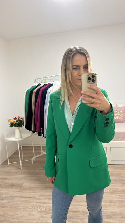 Damen Oversized-Blazer lang mit ein Knopf und Seitentaschen Grün in der Größe 36