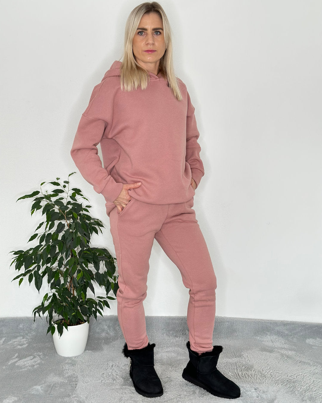 Damen Oversized Kapuzenpullover Hoodie Rosa Seite