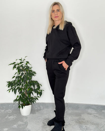 Jogginghose Trainingshose aus Baumwolle XS - S Schwarz Herbst Winter Outfit Set für Damen