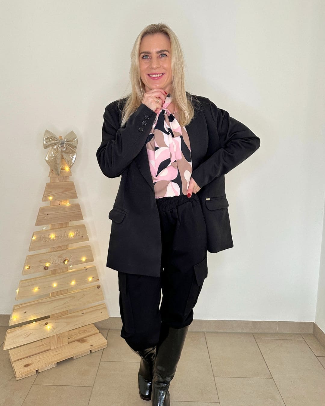 Damen Oversized-Blazer 1-Knopf schwarz