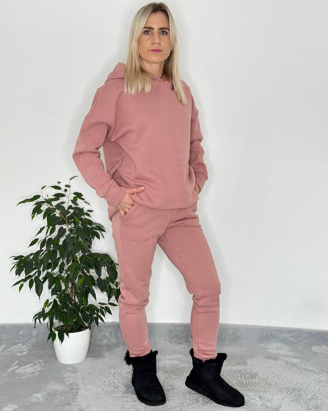 amen Langarm Oversized Kapuzenpullover Hoodie gefüttert mit Taschen an der Seite und breiten Bündchen Ärmel in Einheitsgröße von XS bis M Rosa 